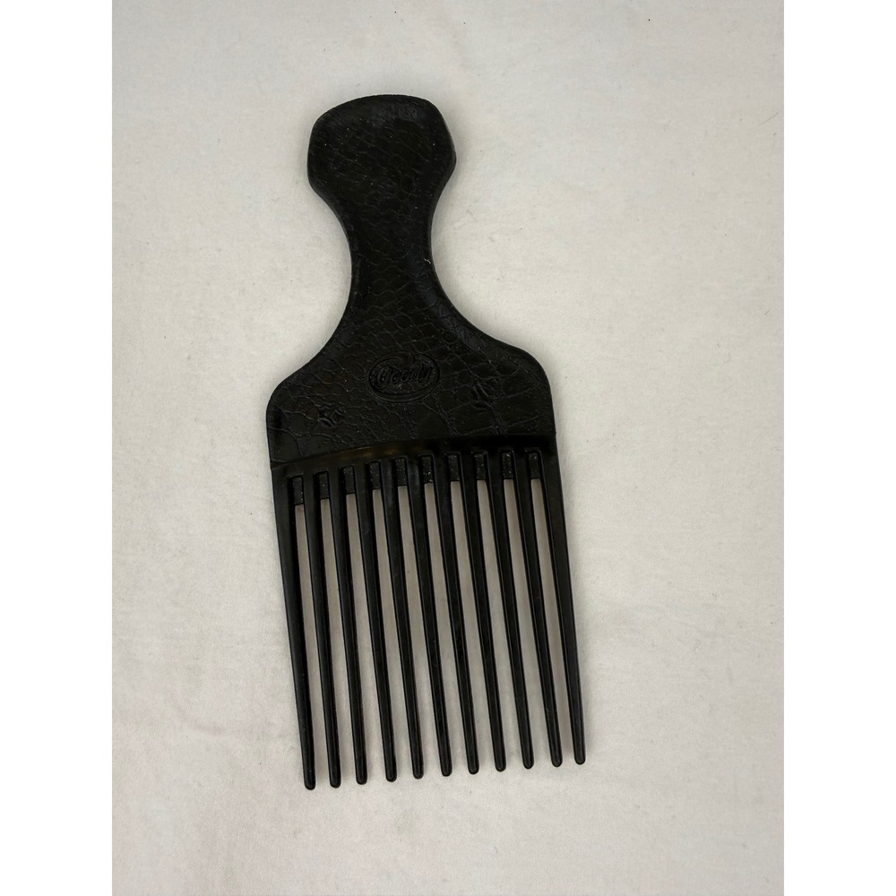Vintage Goody Hair Pick Black Faux Crocodile Texture Made in USA
